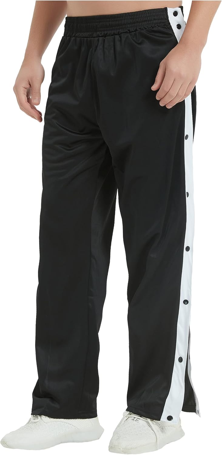 THWEI Mens Tear Away Basketball Pants Casual High Split Snap Button Post Surgery Sweatpants - Image 3