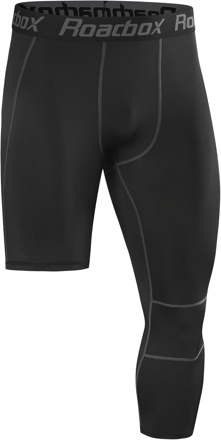 Roadbox Men's One Leg Compression Tights Pants, 3/4 Basketball Football Single Leg Leggings, Athletic Base Layer Underwear - Image 7