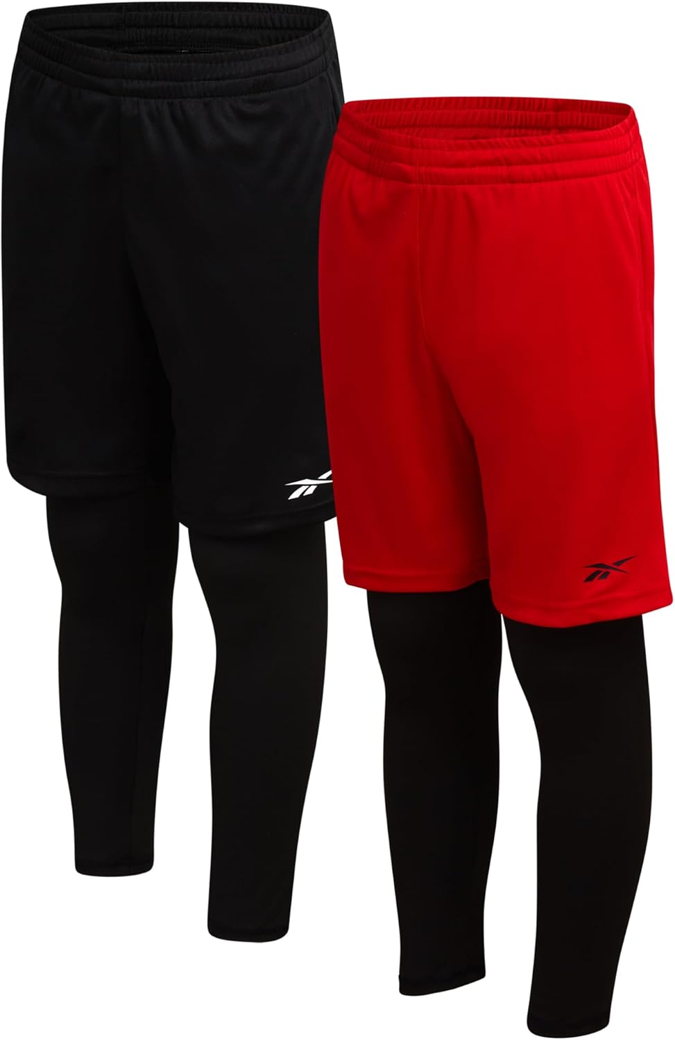 Reebok Boys Basketball Shorts - 2 Pack 2-in-1 Boys Athletic Shorts for Running with Compression Leggings Pockets & Drawstring