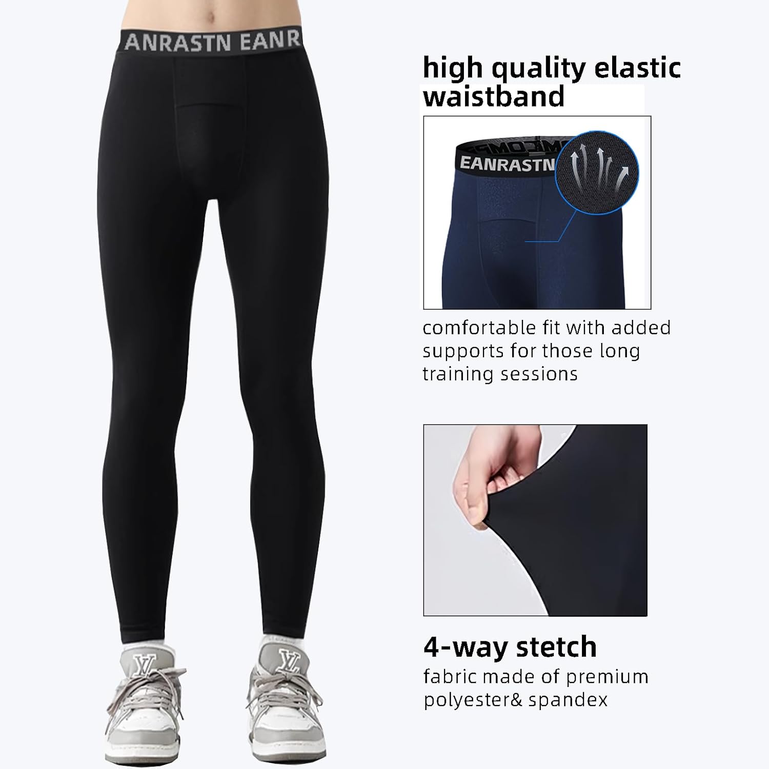 3 Pack Boys' Youth Compression Leggings Pants Tights Athletic Base Layer for Running Hockey Basketball - Image 2