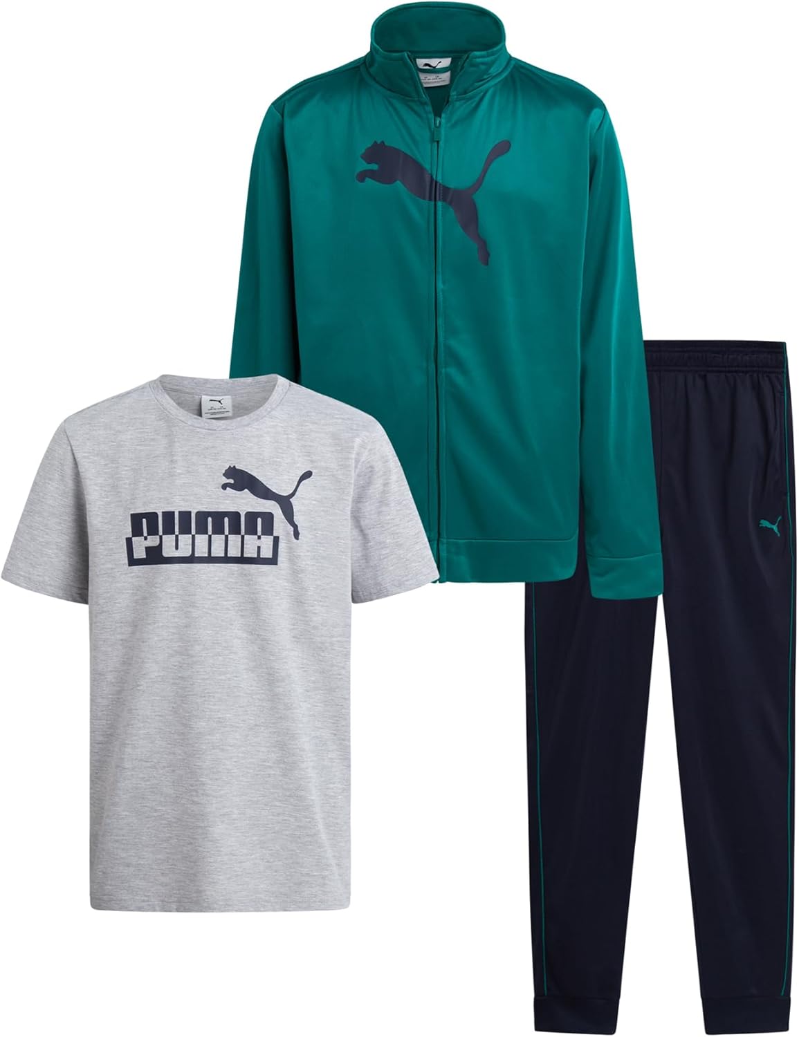 PUMA Boys Pants Set - 3 Piece Athletic T-Shirt, Zip Up Jacket, Jogger Pants - Boys Activewear Tricot Jogset (8-16) - Image 10
