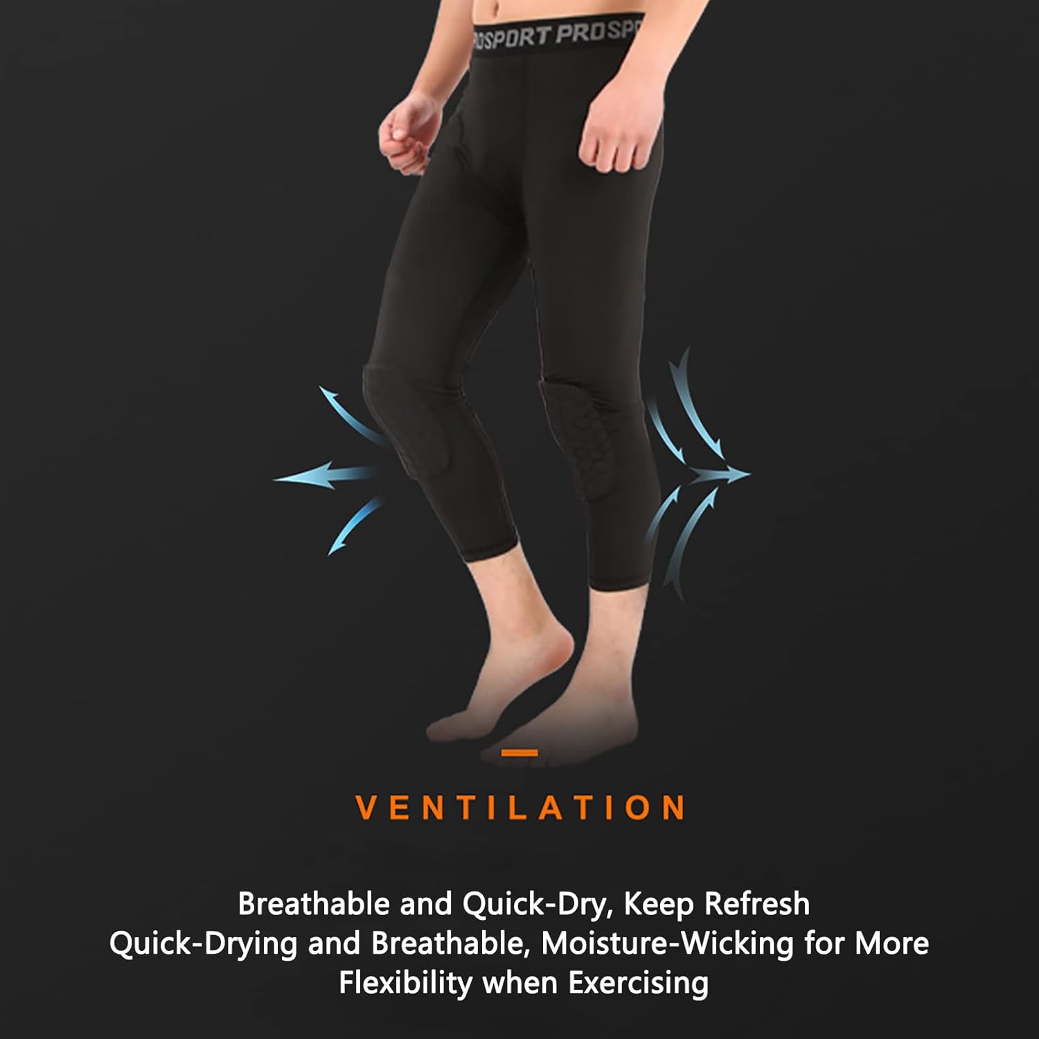 SS COLOR FISH Men’s Basketball Leggings with Knee Pads 3/4 Compression Tights Pants Sports Athletic Baselayer - Image 4