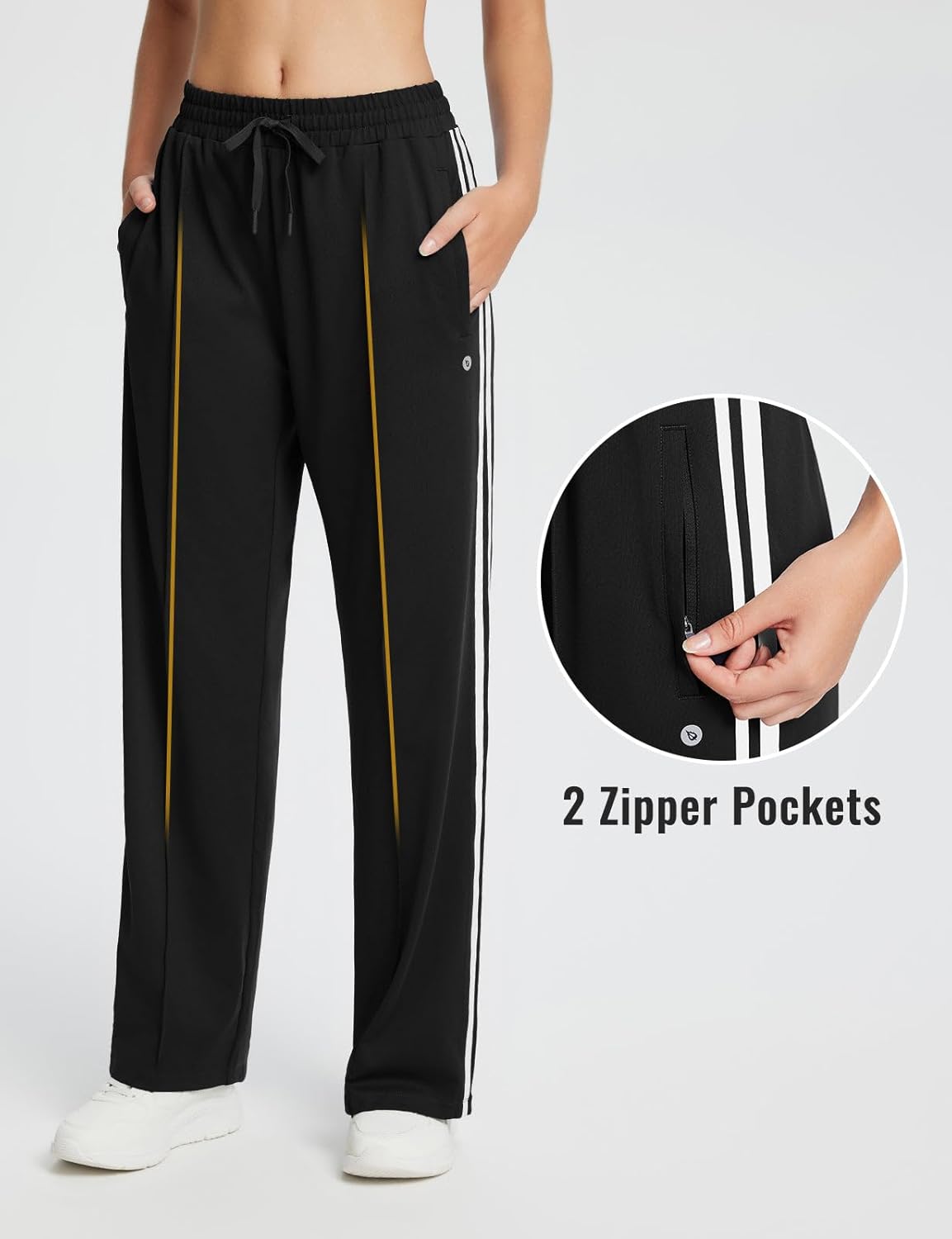 baleaf Womens Track Pants Athletic Running Pants Sweatpants Straight Leg Zipper Pockets Sports Jogging Striped Loose Fit - Image 2