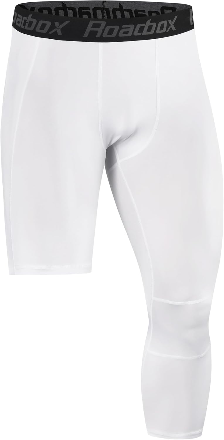 Roadbox Men's One Leg Compression Tights Pants, 3/4 Basketball Football Single Leg Leggings, Athletic Base Layer Underwear - Image 8