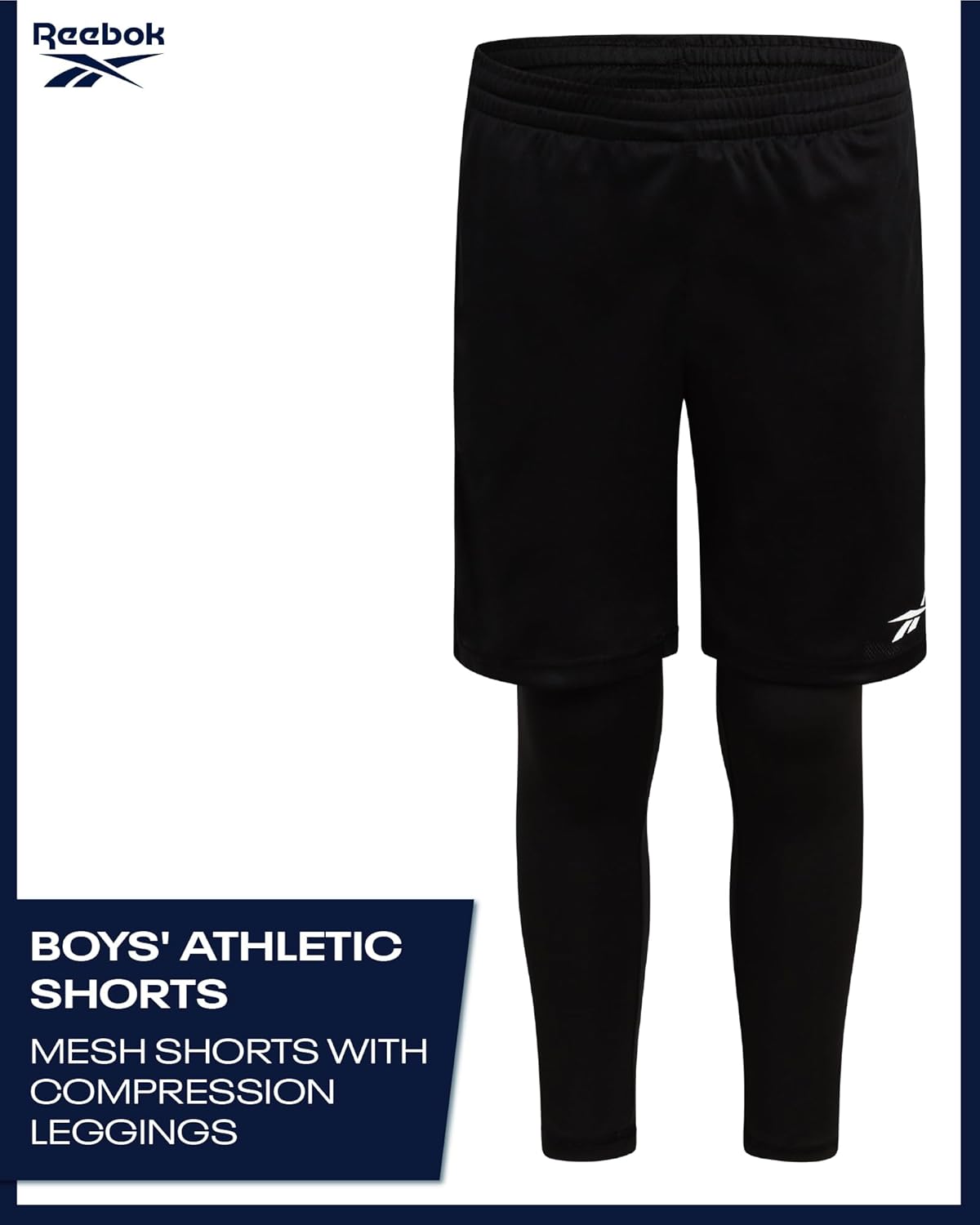Reebok Boys Basketball Shorts - 2 Pack 2-in-1 Boys Athletic Shorts for Running with Compression Leggings Pockets & Drawstring - Image 2