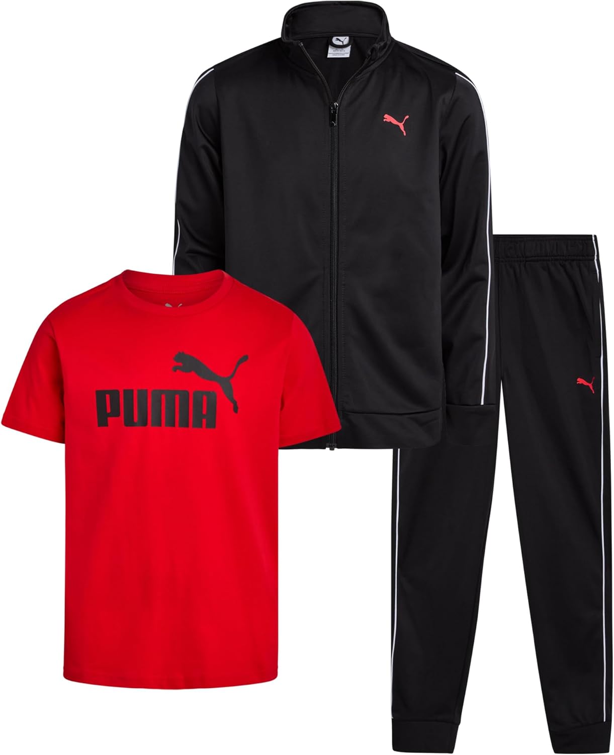 PUMA Boys Pants Set - 3 Piece Athletic T-Shirt, Zip Up Jacket, Jogger Pants - Boys Activewear Tricot Jogset (8-16) - Image 8