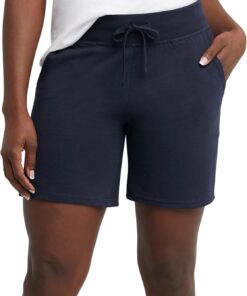 Hanes Women's Jersey Pocket Shorts, Drawstring Cotton Jersey Shorts, 7" Inseam