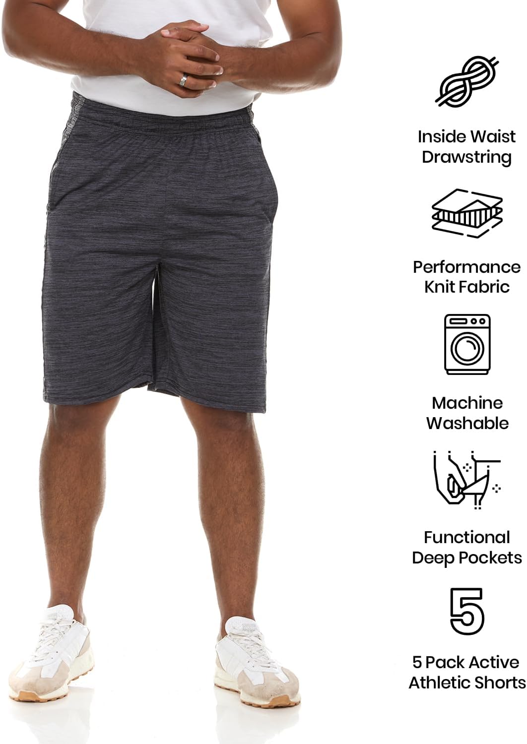 5 Pack: Men's Dry-Fit Sweat Resistant Active Athletic Performance Shorts - Image 4
