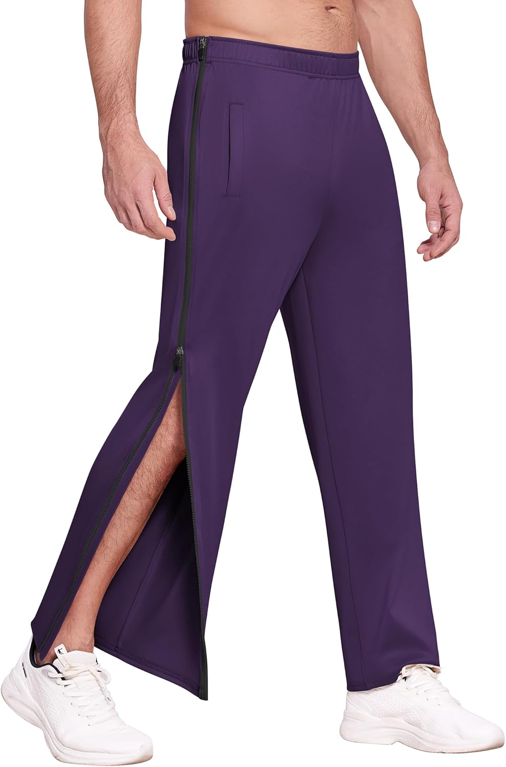 Deyeek Mens Tear Away Basketball Pants 2 Side Zippers Snap Off Full Open Down Sweatpants Leg Post Surgery Pant with Pockets - Image 16