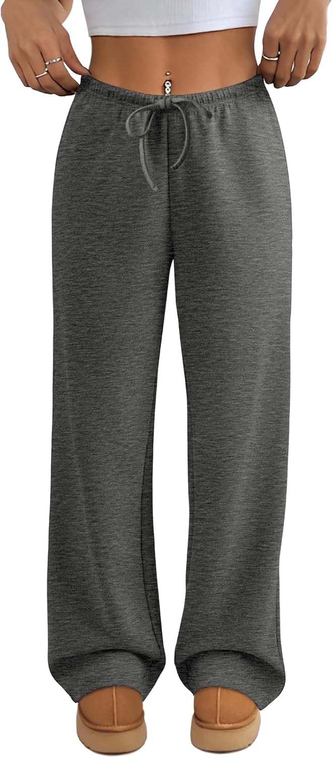 ATHMILE Womens Wide Leg Sweatpants Air Fabric Straight Lowrise Drawstring Elastic Low Waist Fall Clothing Pockets 2025