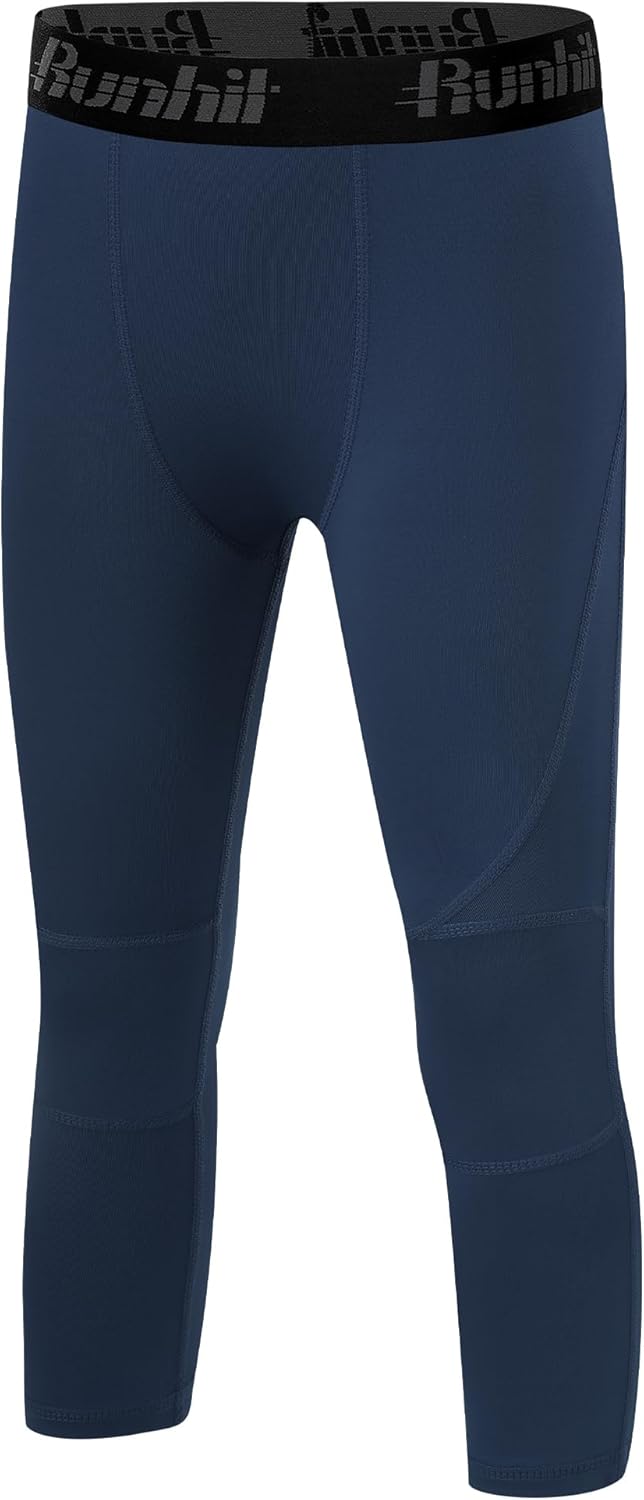 Runhit Boys Compression Pants 3/4 - Youth Athletic Leggings Capris Tights Sports Base Layer for Basketball Football Baseball