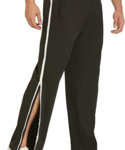 Deyeek Mens Tear Away Basketball Pants 2 Side Zippers Snap Off Full Open Down Sweatpants Leg Post Surgery Pant with Pockets