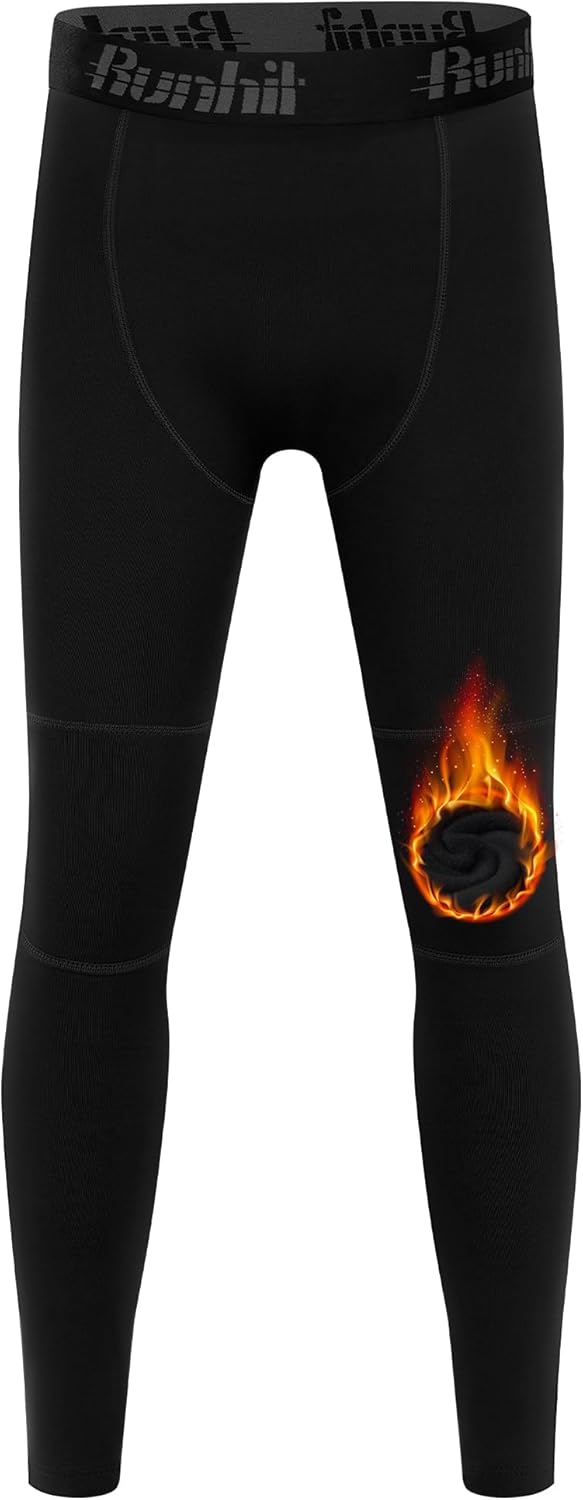 Runhit Boys Compression Leggings Fleece Lined - Youth Sports Tights Kids Thermal Base Layer Pants Cold Weather Gear - Image 8