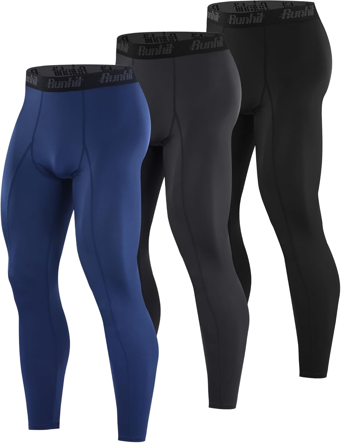 Runhit 3 Pack Compression Pants Men Running Tights Workout Leggings Athletic Base Layer Pants