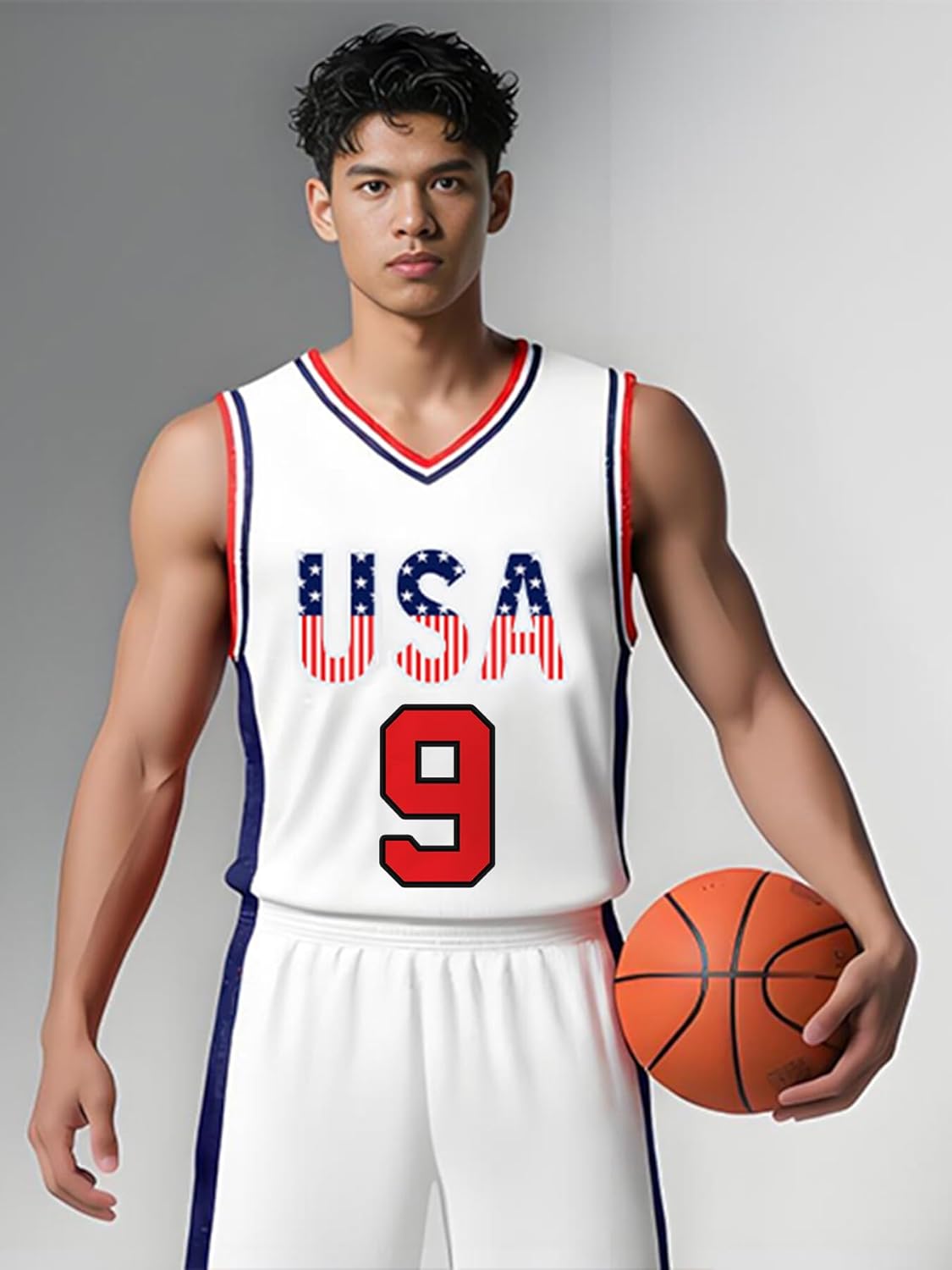Men's USA Basketball Jersey White Black Tank Number America Flag Basketball Uniform Red White Blue Top for Sports Training - Image 6