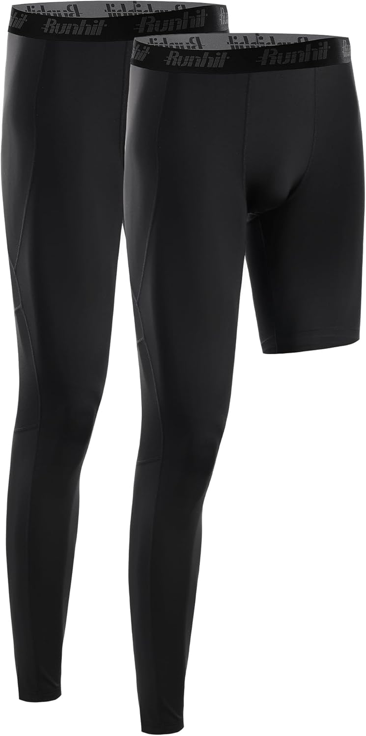 Runhit Men's Basketball One Leg Compression Tights Full Length Single Leg Compression Pants Sports Base Layer Underwear - Image 8