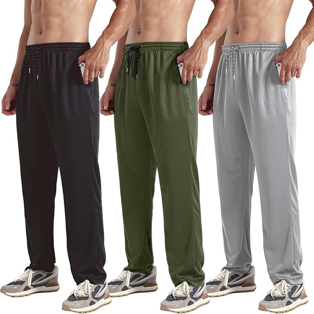 ZH 3 Pack Men's Sweatpants Open Bottom Joggers Lightweight Quick Dry Athletic Pants with Pockets for Workout & Lounge - Image 10