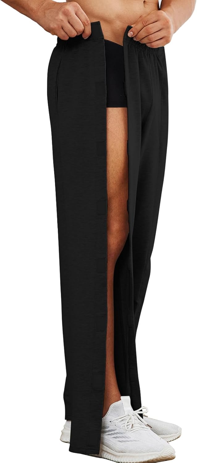 Deyeek Tear Away Pants for Men Easy Open Side Wide Leg Post Surgery Pants Soft Adaptive Breakaway Sweatpants with Pockets - Image 2