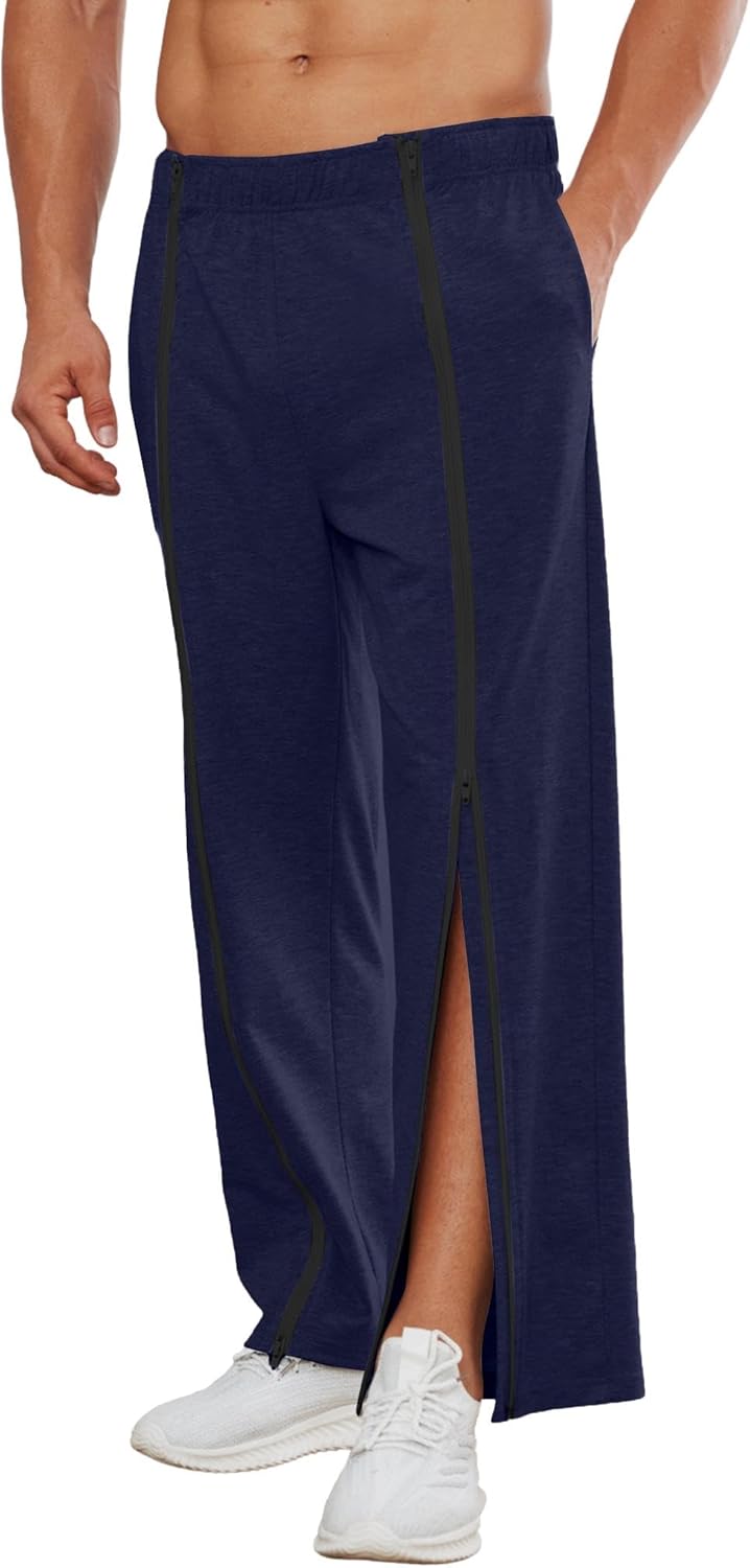 Deyeek Tear Away Pants for Men Full Zipper Legs Sweat Pants Mens Open Bottom Sweatpants Breakaway Cotton Post Surgery Pants - Image 12