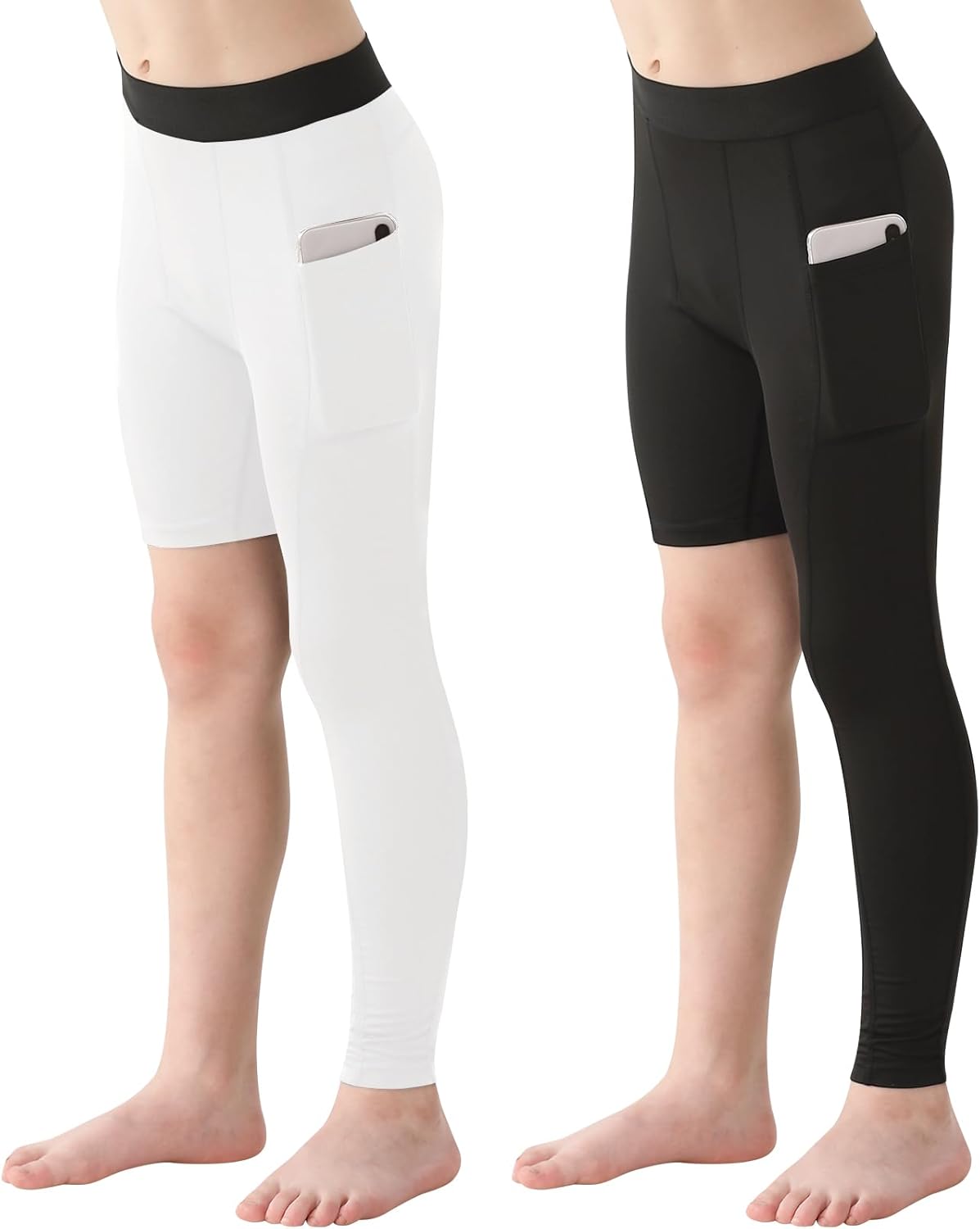 2 Pack Boys Youth One Leg 3/4 Compression Pants Tights for Basketball Running Capris Gym Athletic Base Layer Leggings - Image 9