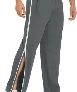Baggy Sweatpants for Men Mens Tear Away Basketball Pants 2 Side Zippers Snap Off Full Open Down Leg Post Surgery Pant