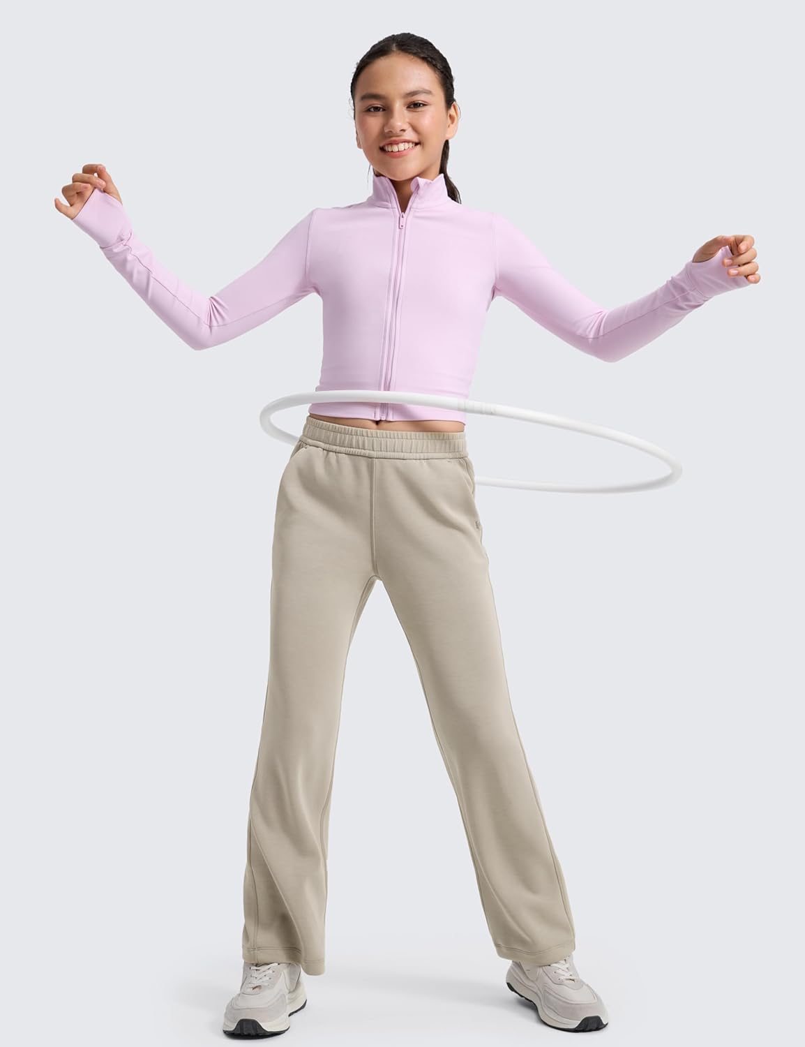 CRZ YOGA SoftAura Girls Wide Leg Sweatpants - Casual Lounge Athletic High Waist Pants with Pockets Drawstring for Kids Teen - Image 6