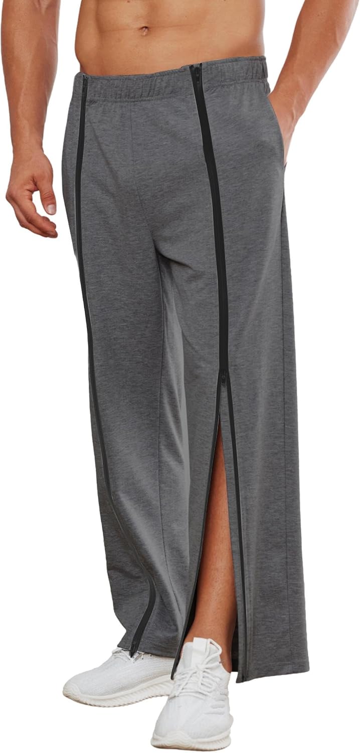 Deyeek Tear Away Pants for Men Full Zipper Legs Sweat Pants Mens Open Bottom Sweatpants Breakaway Cotton Post Surgery Pants - Image 7