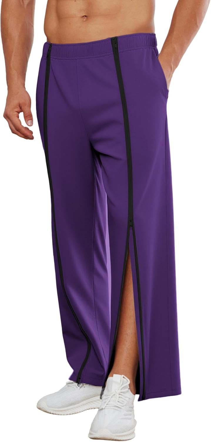 Deyeek Tear Away Pants for Men Full Zipper Legs Sweat Pants Mens Open Bottom Sweatpants Breakaway Cotton Post Surgery Pants - Image 14