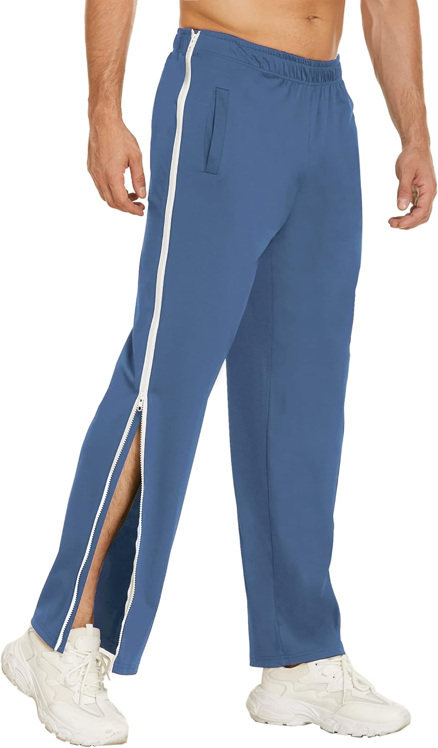 Deyeek Mens Tear Away Basketball Pants 2 Side Zippers Snap Off Full Open Down Sweatpants Leg Post Surgery Pant with Pockets - Image 8