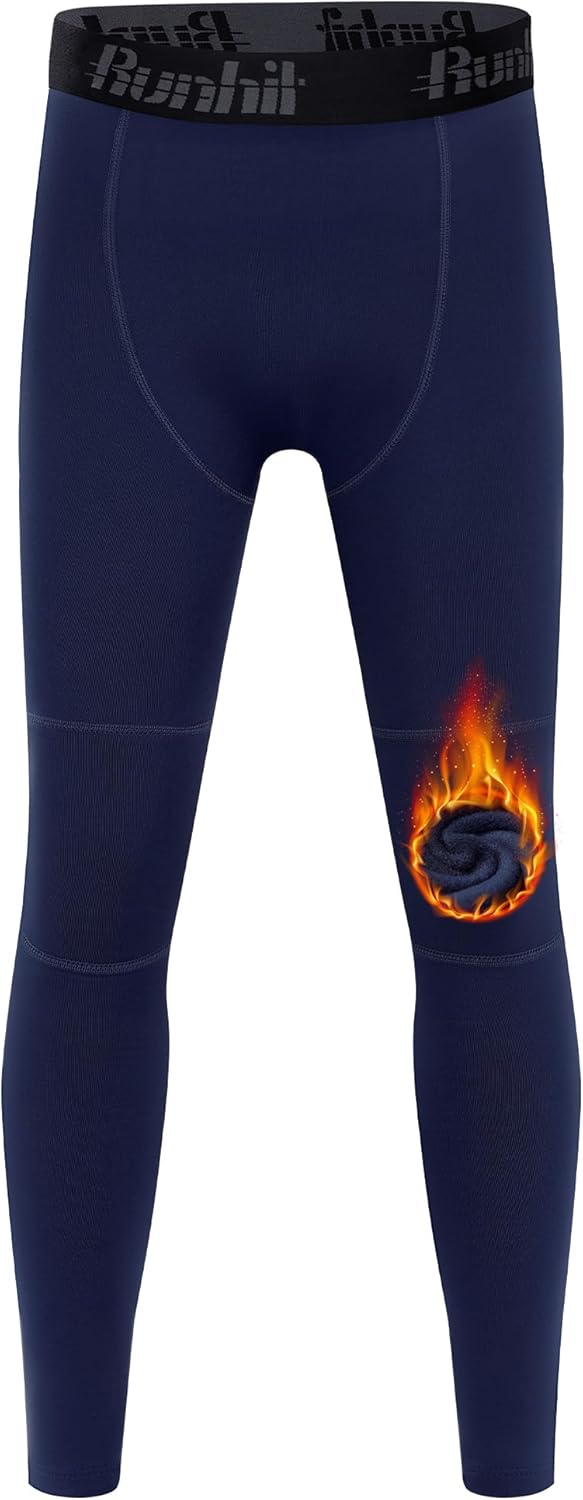 Runhit Boys Compression Leggings Fleece Lined - Youth Sports Tights Kids Thermal Base Layer Pants Cold Weather Gear - Image 12
