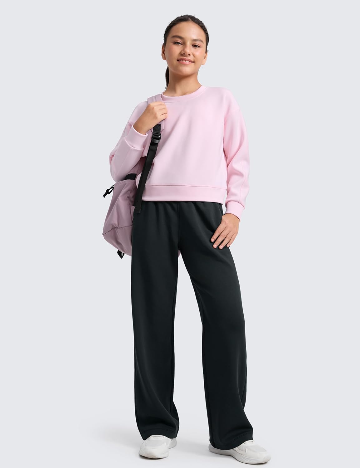 CRZ YOGA SoftAura Girls Wide Leg Sweatpants - Casual Lounge Athletic High Waist Pants with Pockets Drawstring for Kids Teen - Image 2
