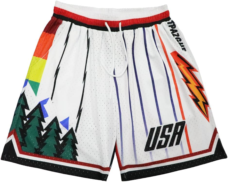 Men Basketball Shorts Graphic Mesh Drawstring Retro Sport Workout Gym Running Athletic Shorts - Image 15