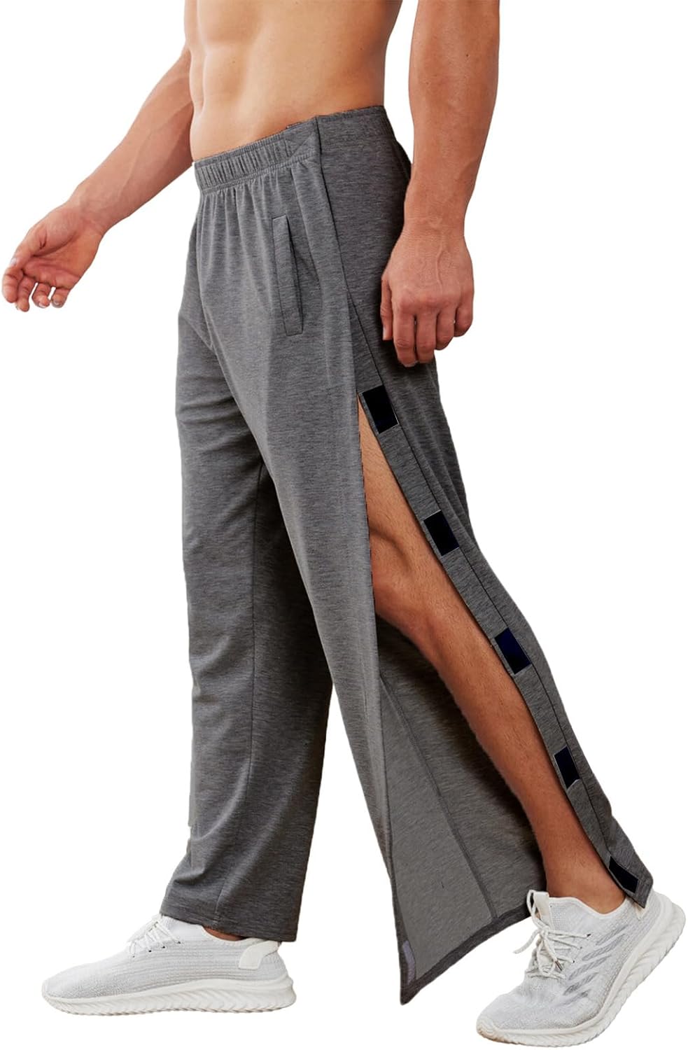 Deyeek Men's Tear Away Pants 2 Side Snap Open Bottom Sweatpants Loose Fit Casual Post Surgery Pants with Pockets - Image 8