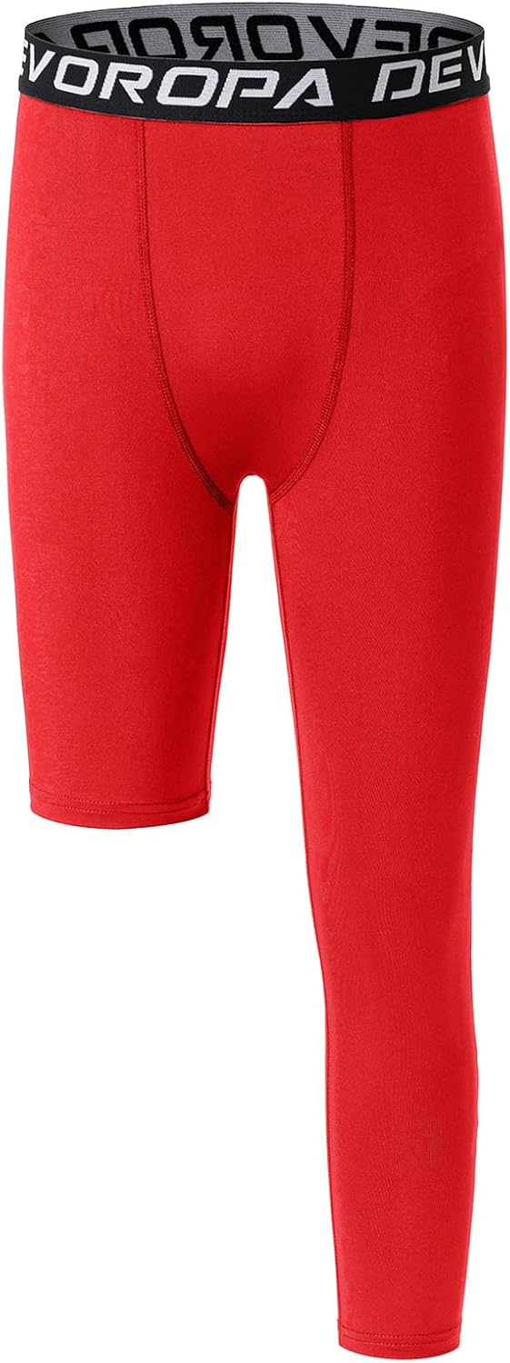 DEVOROPA Youth Boys One Leg Compression Pants for Basketball 3/4 Leggings Sports Tights Kids Athletic Soccer Base Layer - Image 29