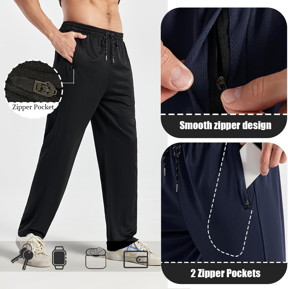 3PC or 5PC Men's Zipper Jogger Pants, Breathable & Flexible Fit, Comfortable for Sports & Casual Wear, Sweatpants for Men - Image 6