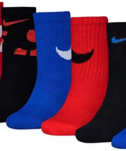 Nike Boy`s Cushioned Crew Socks 6 Pack (Blue(BN0464-U10)/Red/Black, 5-7 (Kids 10C-3Y))