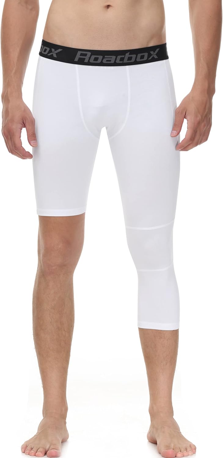 Roadbox Men's One Leg Compression Tights Pants, 3/4 Basketball Football Single Leg Leggings, Athletic Base Layer Underwear - Image 2