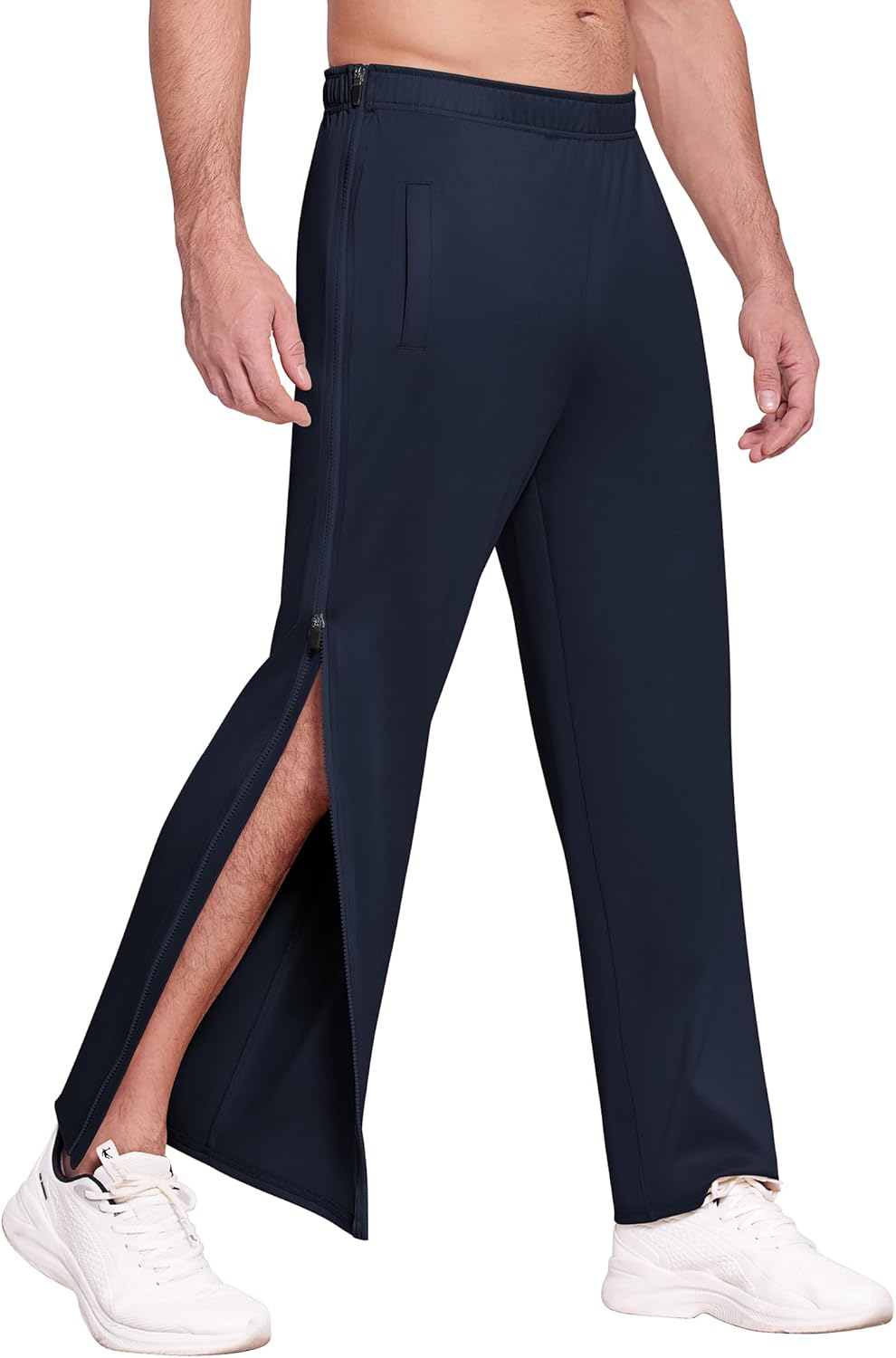 Deyeek Mens Tear Away Basketball Pants 2 Side Zippers Snap Off Full Open Down Sweatpants Leg Post Surgery Pant with Pockets - Image 7