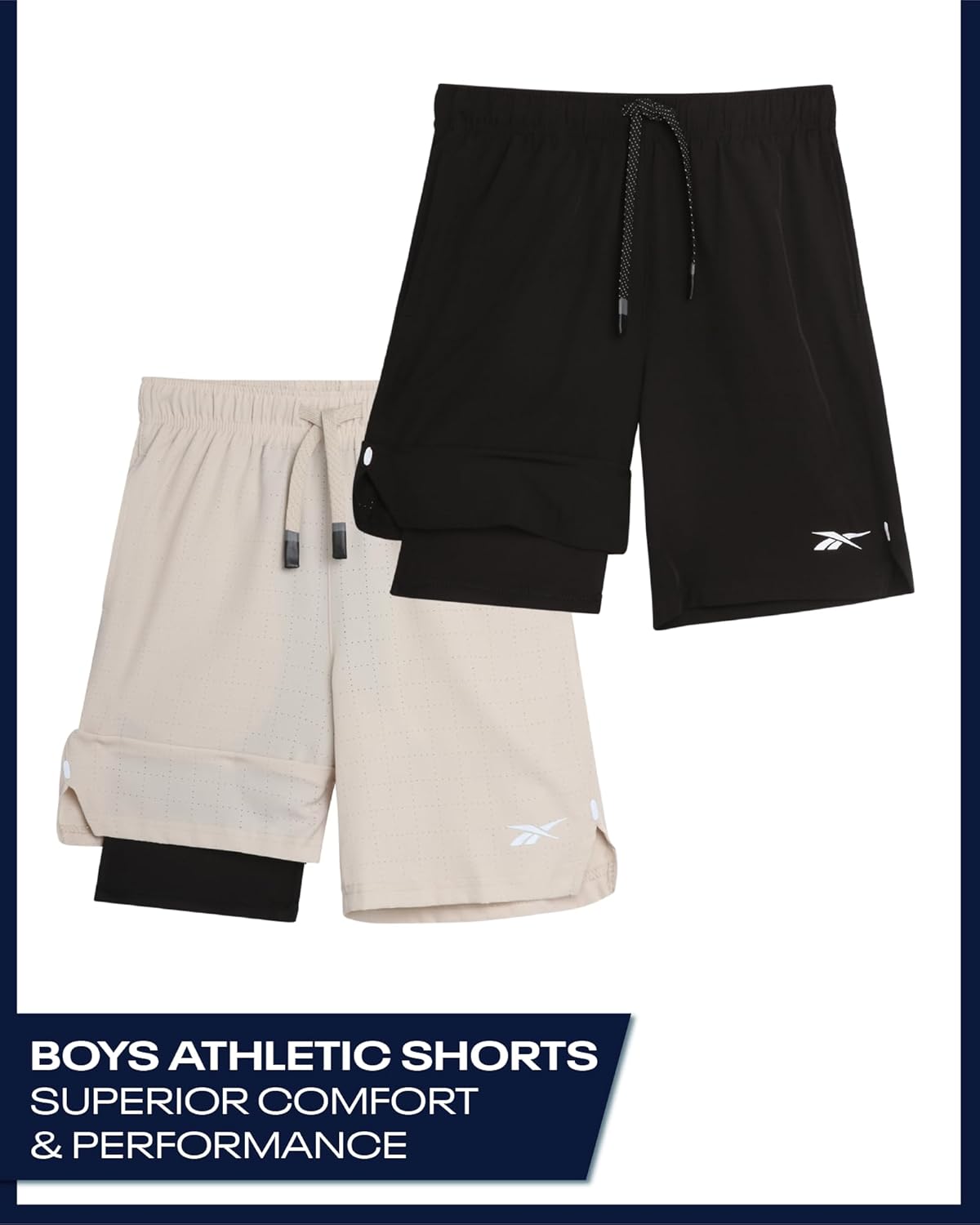 Reebok Boys Athletic Shorts 2 Pack – 2-in-1 Boys Basketball Shorts with Compression Liner – Quick Dry Running Shorts - Image 2