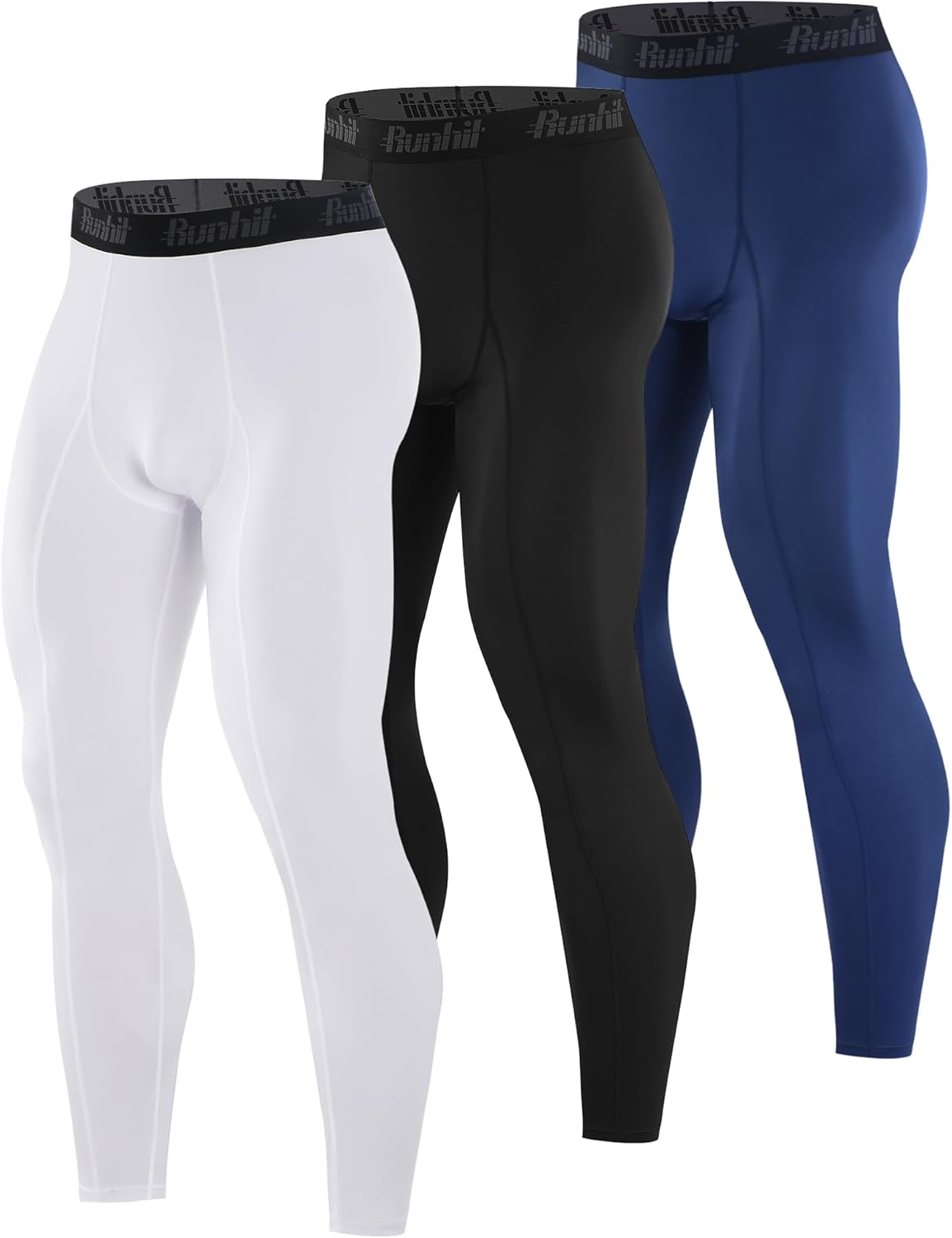 Runhit 3 Pack Compression Pants Men Running Tights Workout Leggings Athletic Base Layer Pants - Image 10