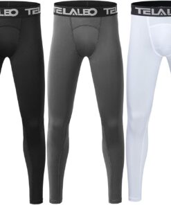TELALEO 1/2/3/4 Pack Boys' Youth Compression Leggings Pants Tights Athletic Base Layer for Running Hockey Basketball