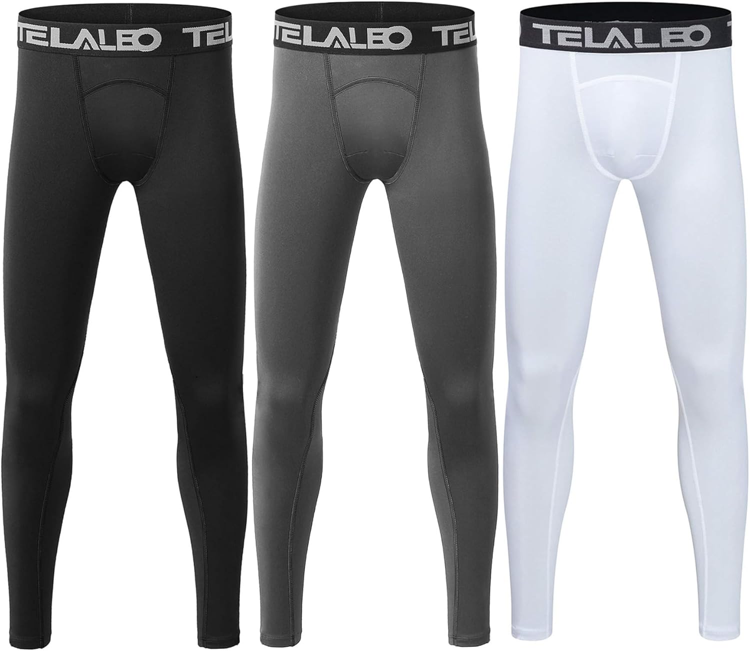 TELALEO 1/2/3/4 Pack Boys' Youth Compression Leggings Pants Tights Athletic Base Layer for Running Hockey Basketball