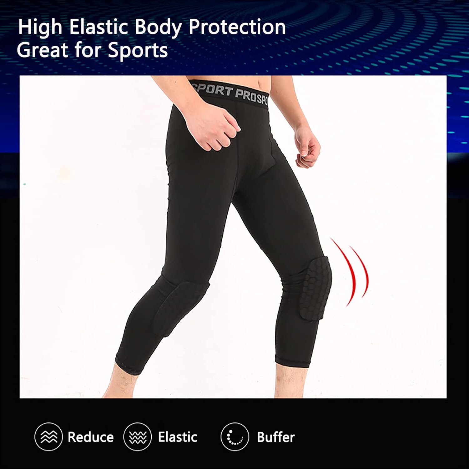 SS COLOR FISH Men’s Basketball Leggings with Knee Pads 3/4 Compression Tights Pants Sports Athletic Baselayer - Image 5