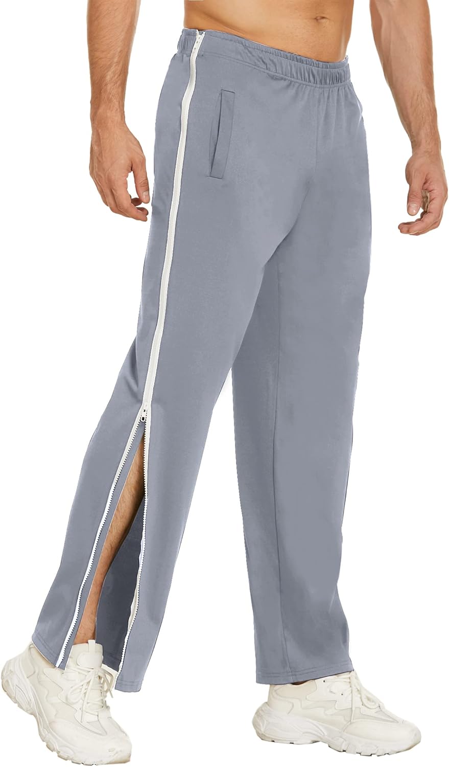 Deyeek Mens Tear Away Basketball Pants 2 Side Zippers Snap Off Full Open Down Sweatpants Leg Post Surgery Pant with Pockets - Image 12