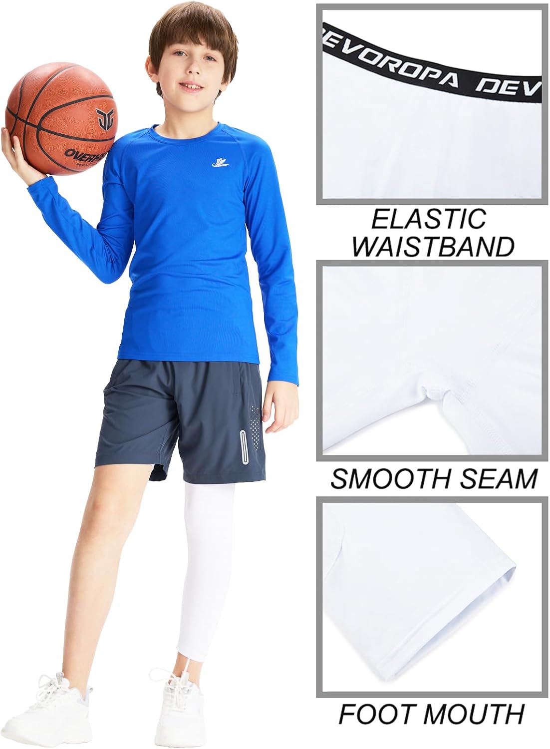 DEVOROPA Youth Boys One Leg Compression Pants for Basketball 3/4 Leggings Sports Tights Athletic Soccer Baselayer Pockets - Image 5
