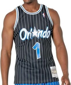 Mitchell & Ness Tracy McGrady Orlando Magic 2003-04 Men's Black Pinstripe Swingman Jersey