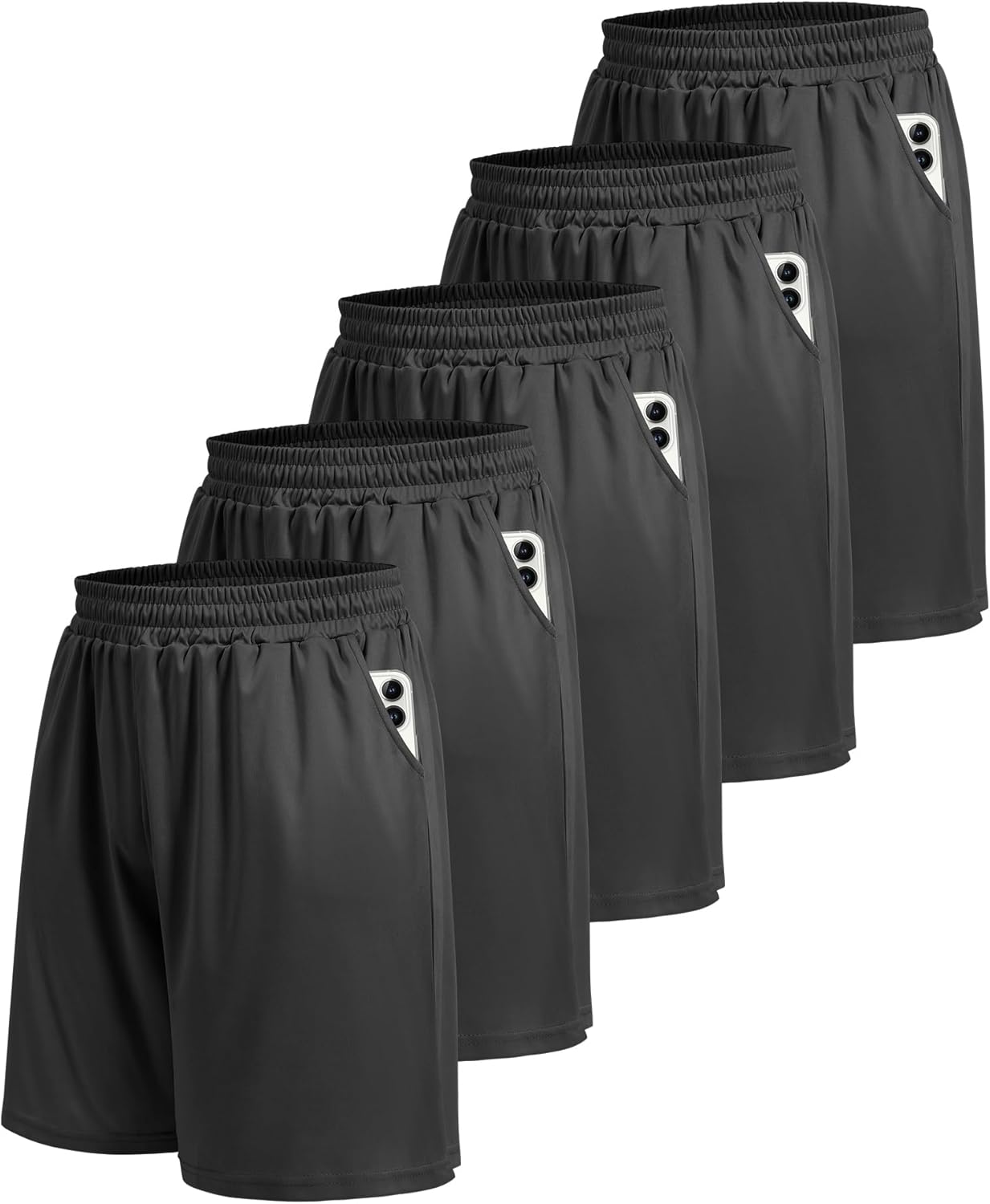 5 Pack Athletic Gym Mens Shorts - Workout Black Quick Dry Basketball Shorts with Pockets for Running Casual Activewear - Image 12