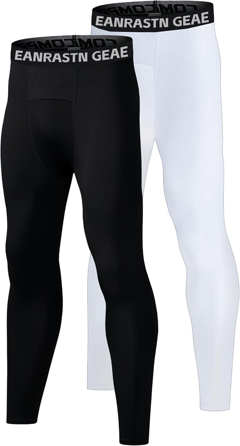Youth Boys Compression Pants for Basketball Leggings Sports Tights Kids Athletic Soccer Base Layer 2 Pack - Image 8