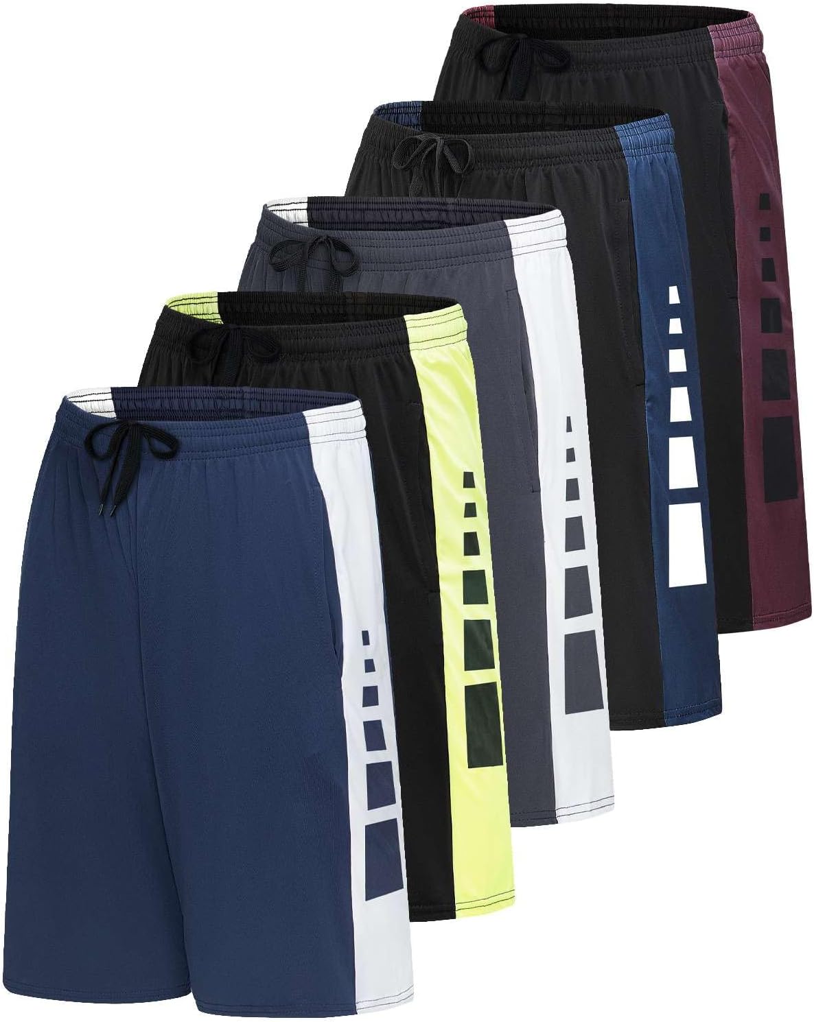 Real Essentials Men’s 5 Pack: 9" Dry-Fit Shorts – Athletic Gym, Workout, Basketball, Running, Casual Lounge Active Pockets - Image 15