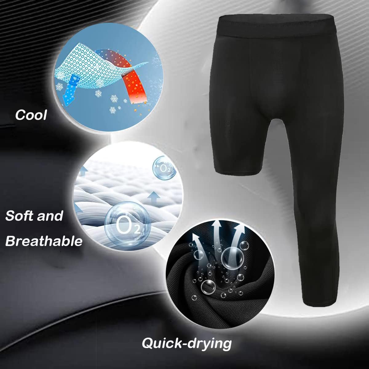 Men's Compression Sport Pants Single Leg 3/4 Base Layer Basketball Leggings Athletic One Leg Capri Tights Running - Image 4
